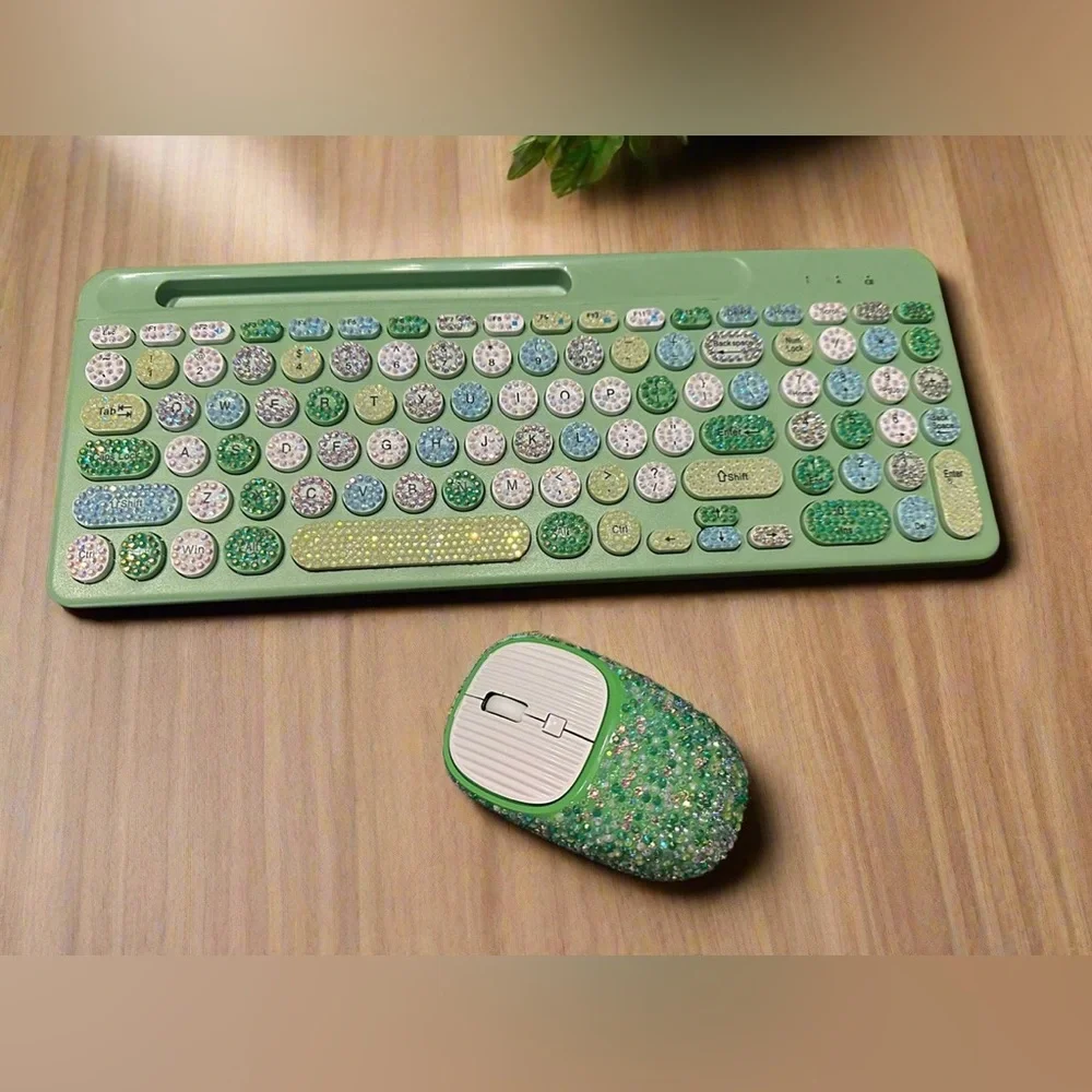 Green and Silver Keyboard and Mouse Set